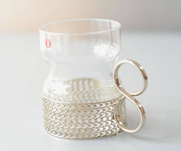 ラベル残! iittala イッタラ Tsaikka ツァイッカ グラスカップ クリア×シルバー ホルダー ガラス 北欧 ヴィンテージ_260522