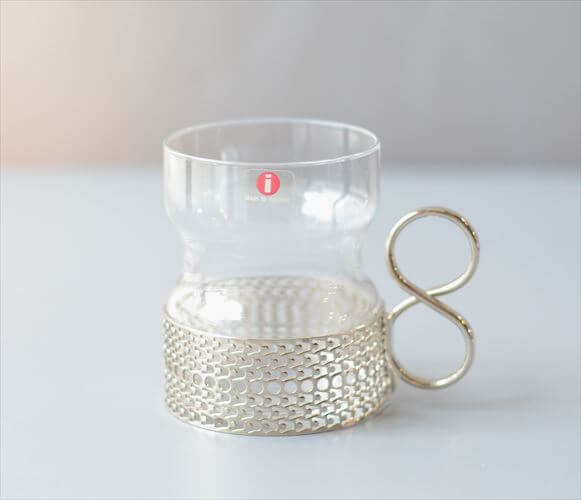 ラベル残! iittala イッタラ Tsaikka ツァイッカ グラスカップ クリア×シルバー ホルダー ガラス 北欧 ヴィンテージ_260522