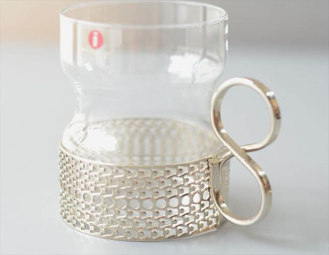 ラベル残! iittala イッタラ Tsaikka ツァイッカ グラスカップ クリア×シルバー ホルダー ガラス 北欧 ヴィンテージ_260522