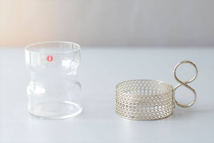 ラベル残! iittala イッタラ Tsaikka ツァイッカ グラスカップ クリア×シルバー ホルダー ガラス 北欧 ヴィンテージ_260522