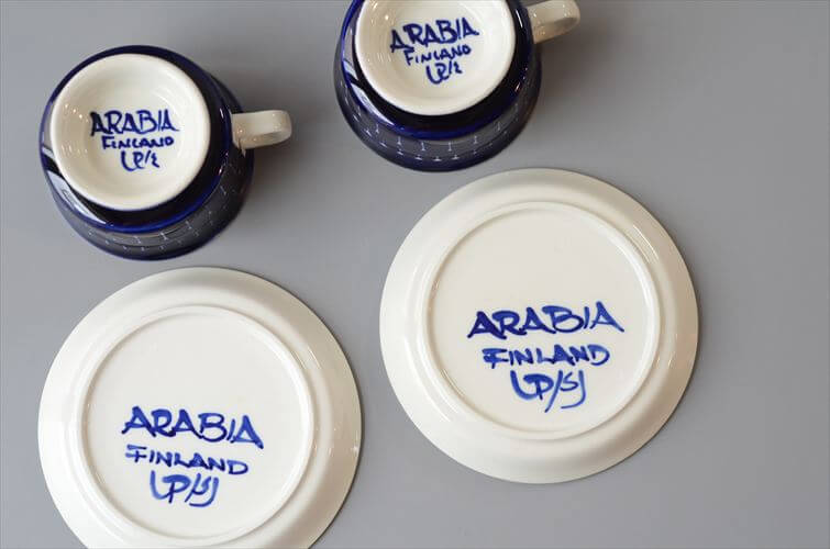 美品 ARABIA アラビア バレンシア カップ＆ソーサー 2客セット ペア 箱付き Valencia デミタス フィンランド 北欧 ヴィンテージ