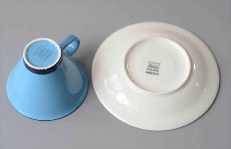ARABIA アラビア Harlekin Turquoise カップ&ソーサー ハレキン Inkeri Leivo 北欧食器 フィンランド ヴィンテージ アンティーク_260616
