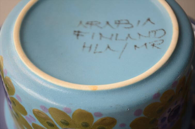 希少！ARABIA アラビア Hilkka Liisa Ahola ティーカップ＆ソーサー ターコイズ HLA ヒルッカリーサアホラ 北欧 アンティーク_260722