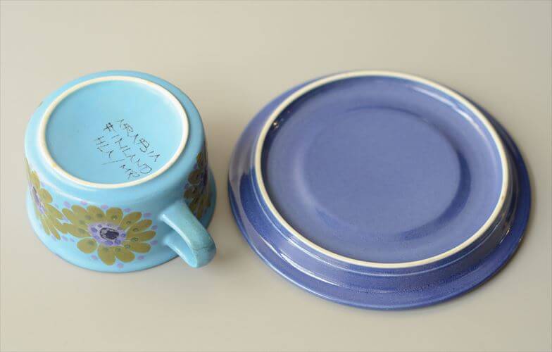希少！ARABIA アラビア Hilkka Liisa Ahola ティーカップ＆ソーサー ターコイズ HLA ヒルッカリーサアホラ 北欧 アンティーク_260722