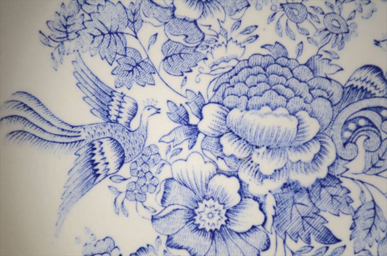 ノルウェー製 Egersund 青い鳥とお花の深皿 22cm スーププレート イーエスン Fajance ピクチャープレート 北欧 ヴィンテージ アンティーク_260727