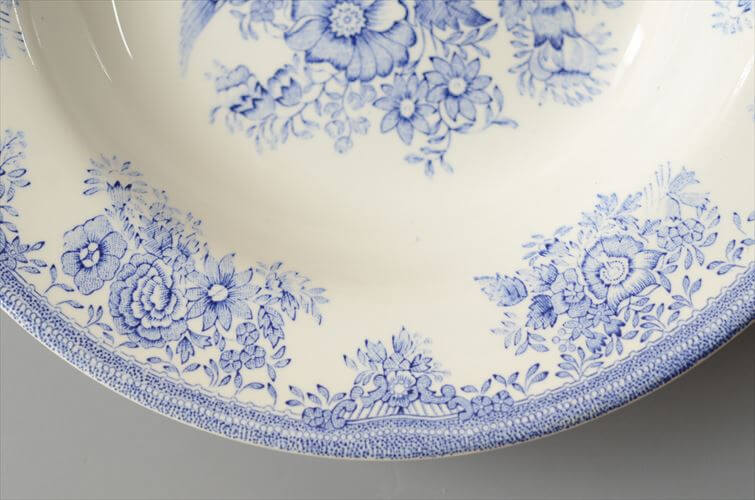 ノルウェー製 Egersund 青い鳥とお花の深皿 22cm スーププレート イーエスン Fajance ピクチャープレート 北欧 ヴィンテージ アンティーク_260727
