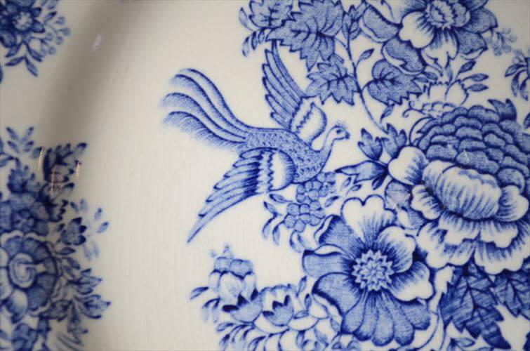ノルウェー製 Egersund 青い鳥とお花の絵皿 23cm イーエスン Fajance ピクチャープレート 北欧 ヴィンテージ アンティーク_260727
