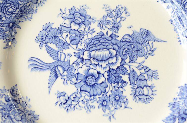 ノルウェー製 Egersund 青い鳥とお花の絵皿 23cm イーエスン Fajance ピクチャープレート 北欧 ヴィンテージ アンティーク_260727