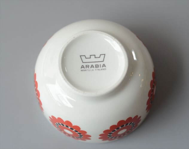 1970年代 ARABIA アラビア 赤い花柄 シュガーボウル KMモデル Goran Back Punainen kukka 北欧 食器 フィンランド 陶器 ヴィンテージ_260818